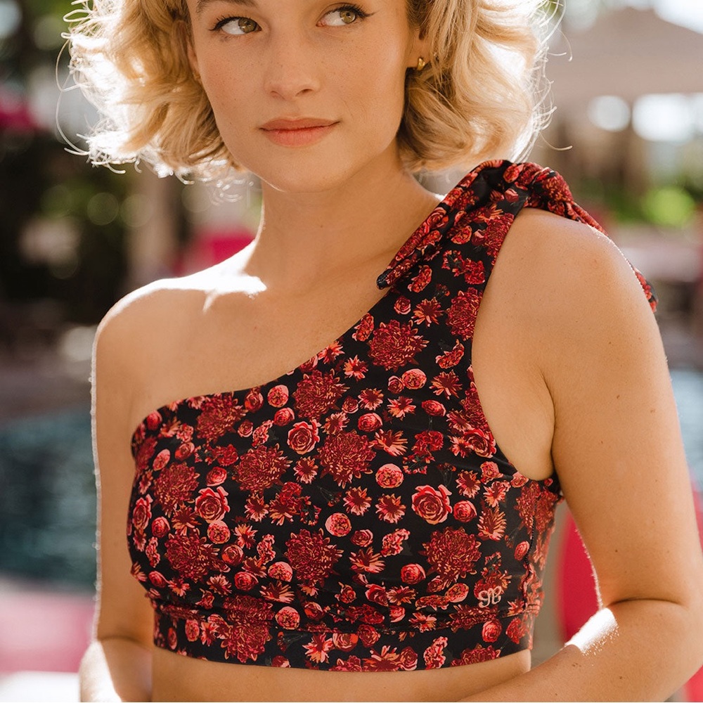 ALBION FIT Pink Ditzy Millie Swim Top WOMENS LARGE NWT